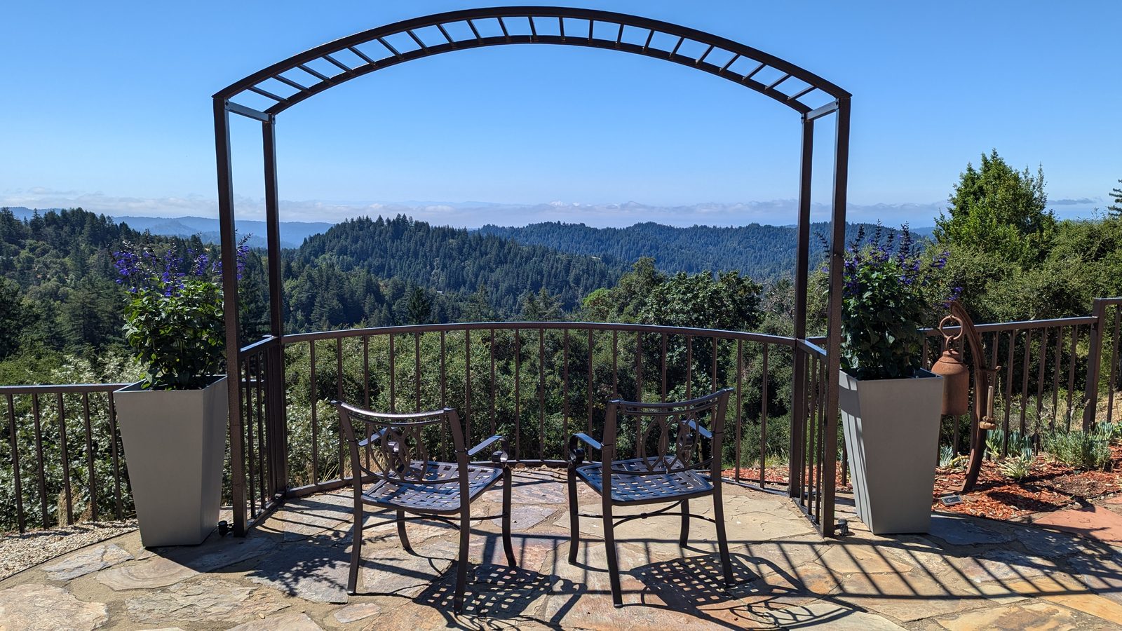 Morning light over the arch view and Santa Cruz Mountains at Living Well USA