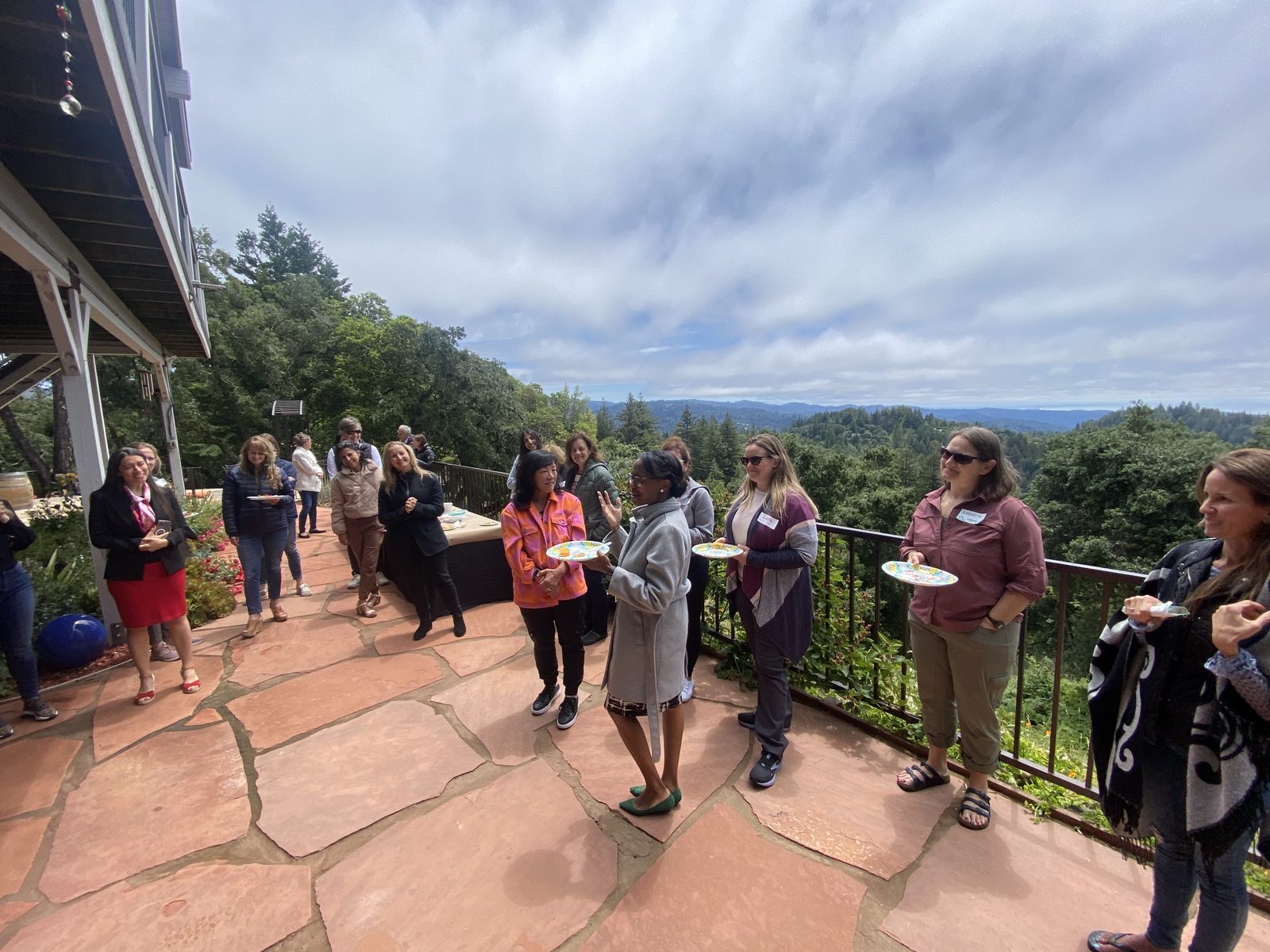 A workshop circle on the patio at Living Well USA